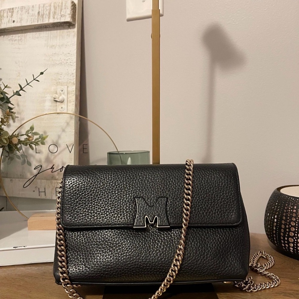 Metrocity Black Pebbled Leather Crossbody Bag - Gold Hardware